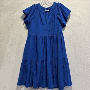 Calvin Klein Women's Flutter Sleeve Crinkle Gauze Tiered Dress Size 10 Blue NWT